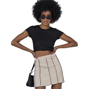 Princess Polly Tan Black Nelle Mini Skirt Ribbed Size 6 Bodycon Retro Festival